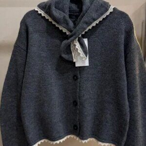 NWT ZARA Knit Cardigan with Lace Trim & Scarf Collar Size S